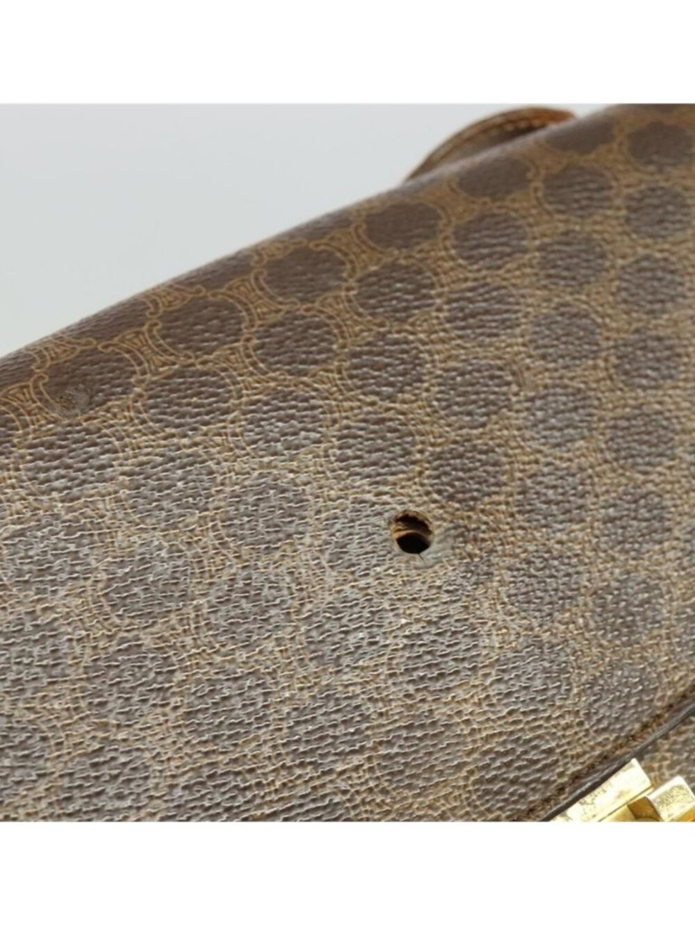 Authentic CELINE Macadam Canvas Circle Shoulder Bag PVC Leather Brown Gold - Picture 14 of 16